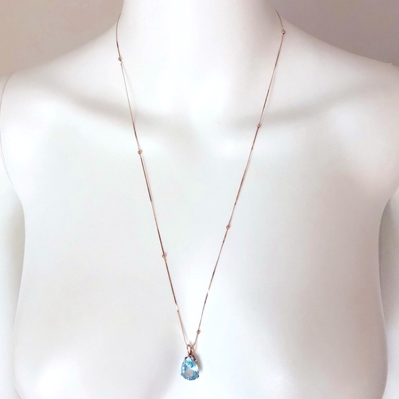 Vintage Pear Blue Topaz 14KGold Basket& 24”Chain - Picture 5 of 8